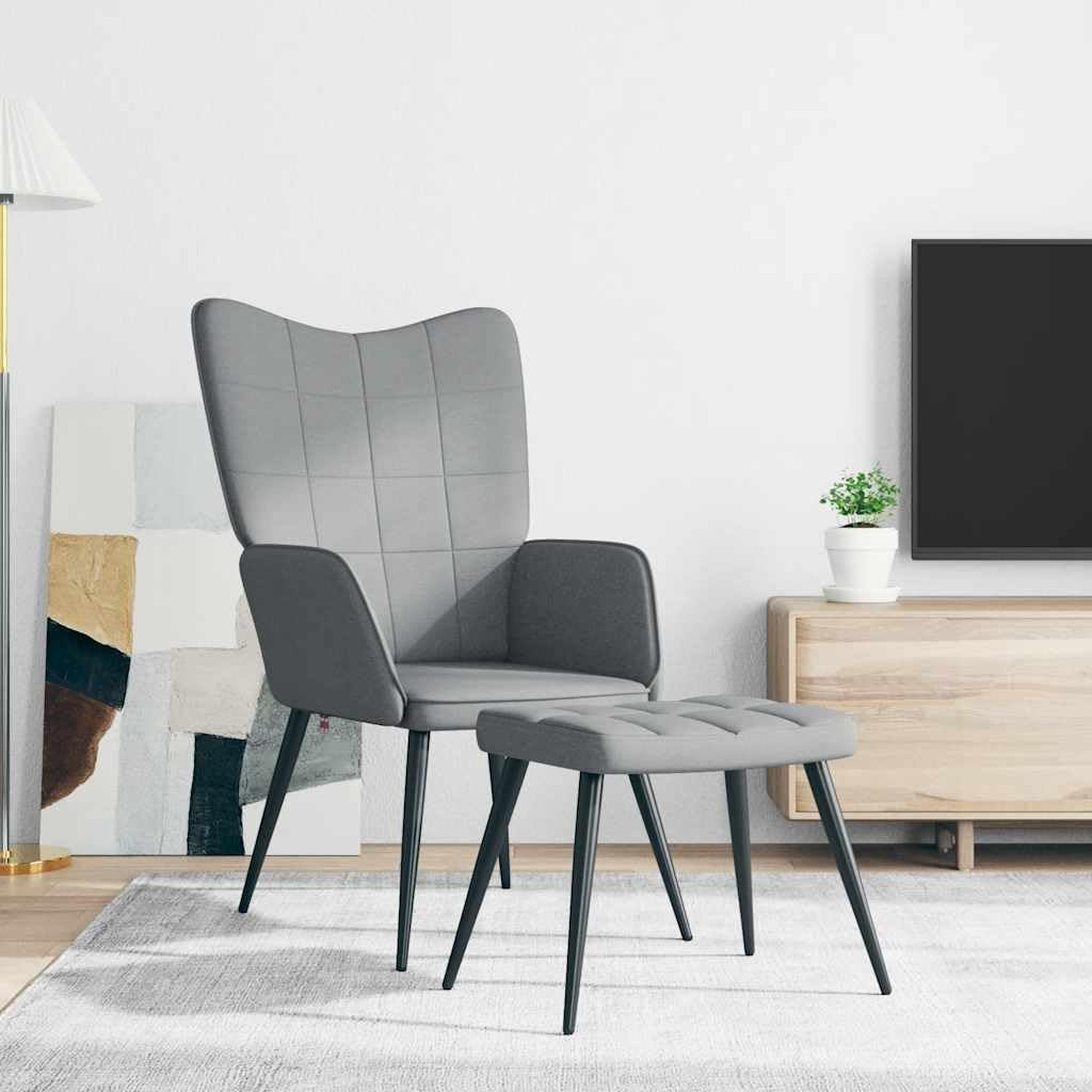 vidaXL Relaxsessel mit Hocker, Sessel mit Stahlrahmen, Relaxstuhl Polsterstuhl mit Armlehne, Fernsehsessel Polstersessel Wohnzimmer, Modern, Hellgrau Stoff