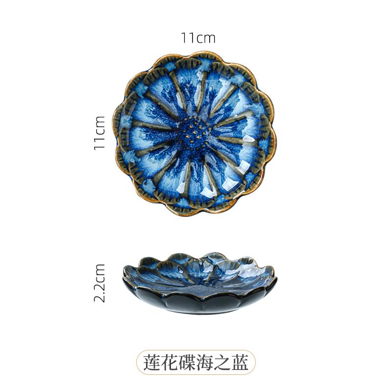 Image of JAMEND CLXP Lotus Ring Holder Dish Small Indoor Ash Tray, Ceramic Dessert Plate Trinket Jewelry Holder Organizing Necklace Earrings for Parents Friends Sister, Blue. All Jewelries Are NOT Included.