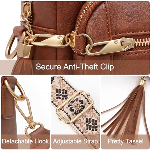 Small Leather Crossbody Bags for Women Anti theft Purses and Handbag Shoulder Hangbag with Wide Strap Tassel - Image 6