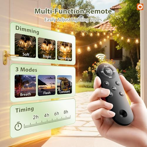 addlon 52(48+4) FT Solar String Lights Waterproof, Remote Dimmable 16+1 LED - 1