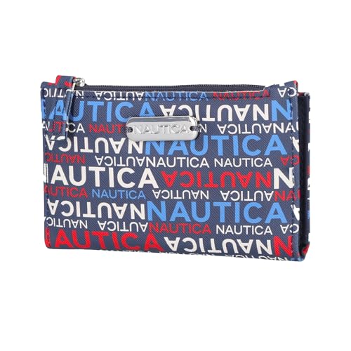 Image of Nautica High Tide Small Wallet for Women, RFID Blocking Slim Credit Card Holder with Zipper Coin Pocket, Bifold Compact Wallet with ID Window, Indigo /Marina