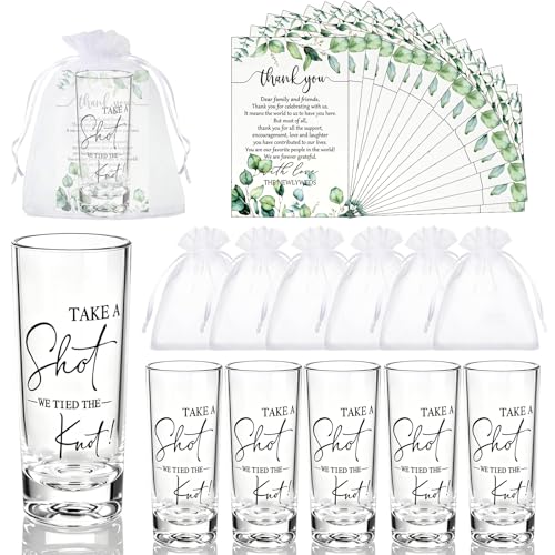 Yuecda 30 Set Wedding Favors for Guests Bulk 2oz Acrylic Take a Shot We Tied the Knot Shot Glasses with Thank You Cards Organza Bags for Guest Souvenir Wedding Bridal Shower Gifts