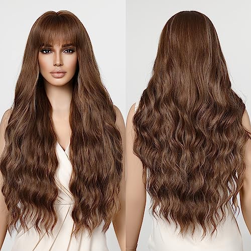 Yogfit Auburn Wig With Bangs 26 Inches Long Wavy Wig For Women Natural Looking Synthetic Curly Wavy Wigs Perfect For Daily Parties Use (Auburn) #TOP1