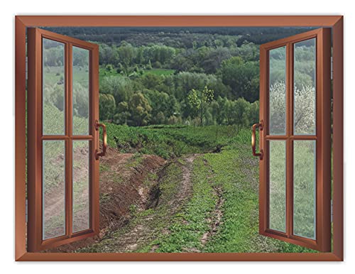 Image of CVANU Forest Trees Window Wall Sticker Virgin Jungle Fake Window Wall Decals Green Nature Beauty Removable Wall Sticker for Living Room Cv 44