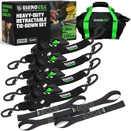 Rhino USA Retractable Ratchet Straps (4-Pack) - 2 Inch...