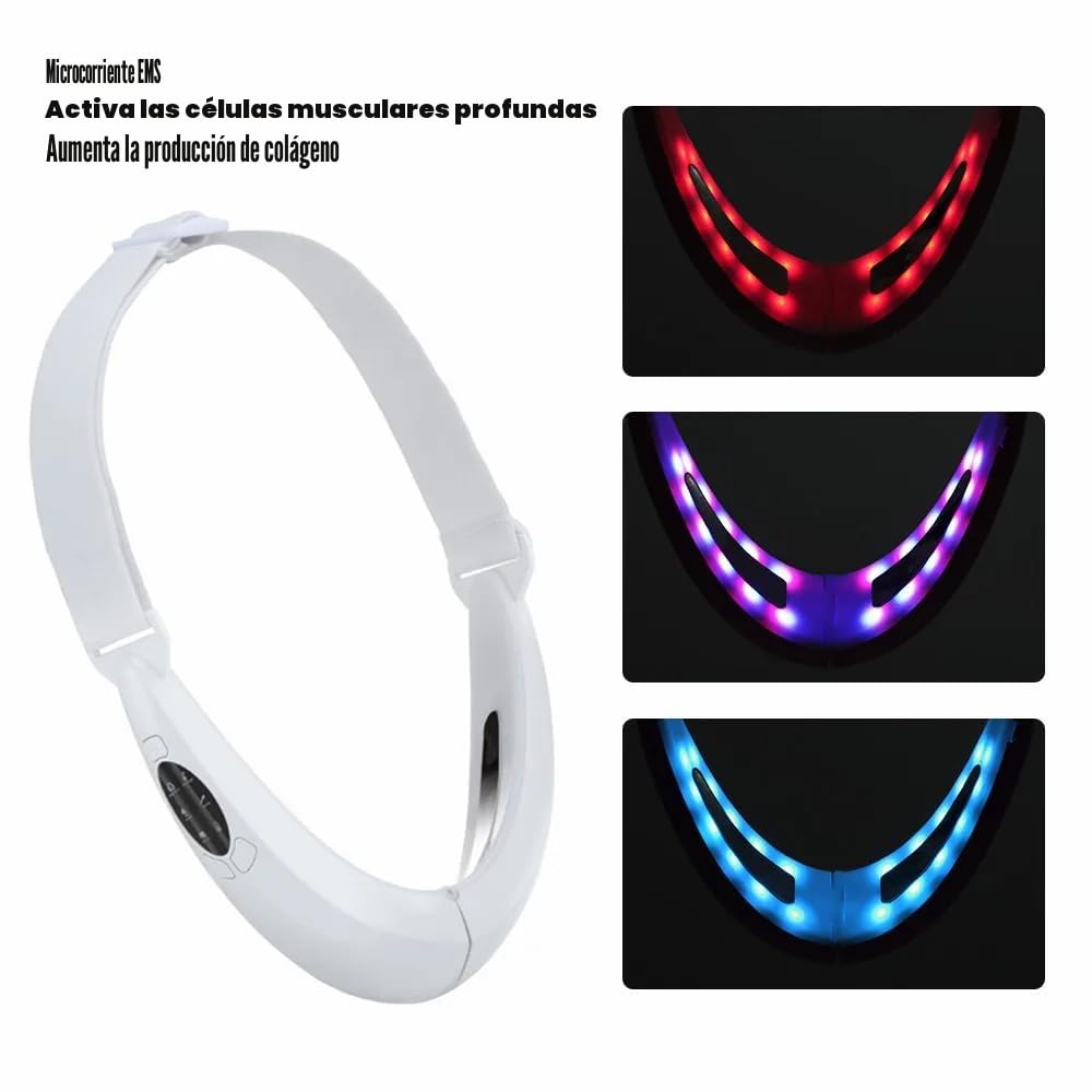 Reductor de Papada Masajeador Facial Electrico,Fototerapia Roja y Azul EMS Masajeador Facial Compresas calientes,45℃ Antiarrugas Belleza Dispositivo Reductor De Papada Lifting para Líneas del Cuello