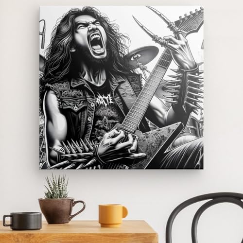 Art Noir Musique Métallique toile 60x60 cm pour salon rock