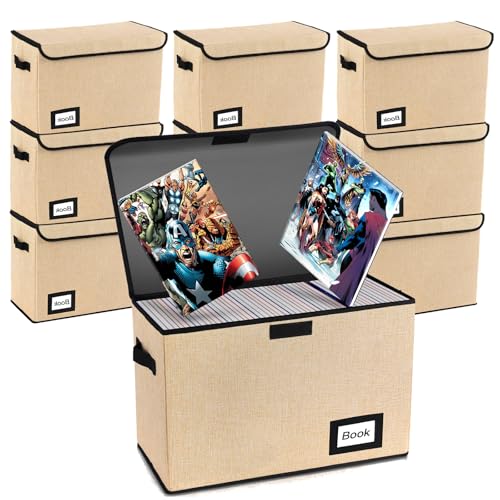 Image of 10 Pack Comic Book Storage Box 15.8 inch X 7.8 inch X 11.8 inch, Collapsible Holds 160-180 Comic Book Organizer Heavy Duty Bin Container Holder Shelf (Yellow)
