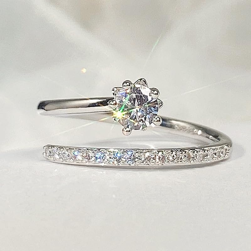 925 Sterling Silver Shiny Full Diamond Ring Adjustable Double Open Rings Stacking Rings Niche Chill Out Ring Cubic Zirconia Anniversary Rings CZ Diamond Eternity Engagement Wedding Band Ring for women