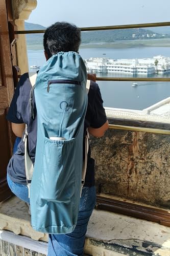 Image of O2 Yoga Mat Bag | Basic Style Cotton Yoga Mat Carry Bag with Adjustable Double Straps | Bottle Holder & Zipper Pocket | Yoga Mat Cover Bag for Women & Men | Fits 2mm-10mm Mats - Ocean Blue