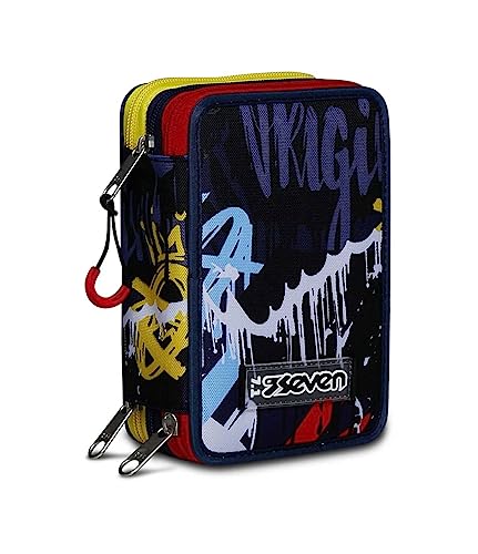 Comprar Seven Inter Portalápices Escolar Round Plus, Azul, Estuche Ovalado Con Gomas Y Bolsillo Para Bolígrafos