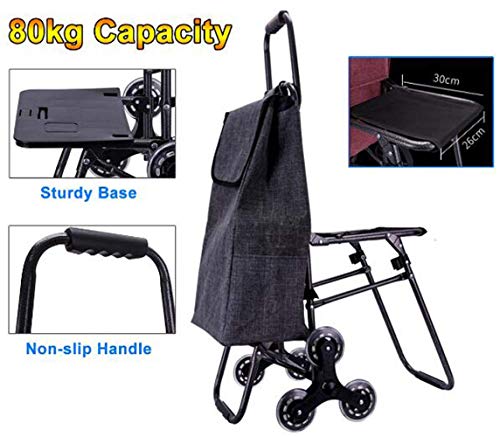 80 kg großer Einkaufstrolley, schwenkbare Vorderräder, leicht, zusammenklappbar, mit wasserdichter abnehmbarer Tasche… – Bild 5