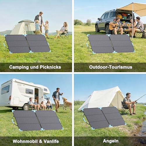 E-POWO 220W faltbares Bifacial Solarpanel, 23,5% Wirkungsgrad – Komplettset inkl. Ständer, IP68 wasserdicht für Powerstation, Camping, Wohnmobil, Garten & Blackout-Vorsorge
