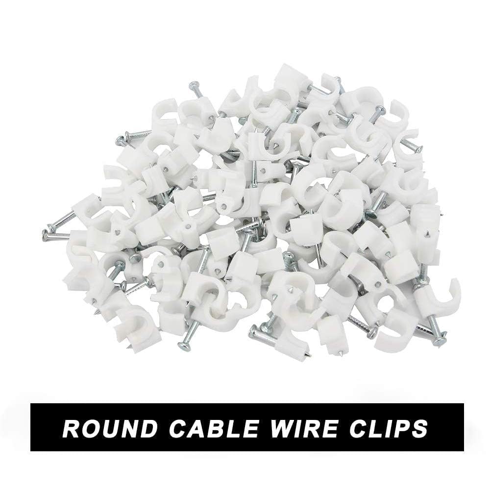 CCBORN 200 Pack Nail In Cable Clips Cable Management Ethernet Cable Nails Tacks Clips 7mm for RG6 Cat6 Cable - White 3