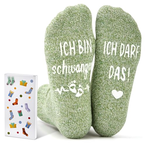 Jadive Schwangerschaft Geschenk Socken ICH BIN SCHWANGER Werdende Mama Geschenk Lustig Geschenke für Werdende Mütter Schwangere Schwangerschaft Verkünden Weihnachts Größen 36-42(Hellgrau)