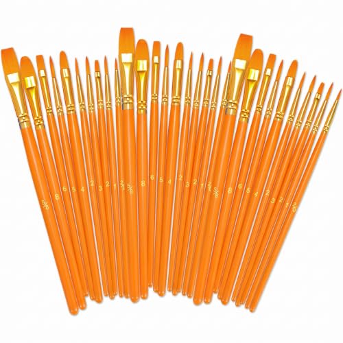 Image of BOSOBO Assorted Nylon Acrylic Artist Paint Brushes Set,Orange,30 Pcs