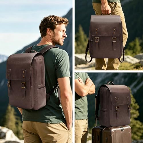 Mochila de cuero para laptop 15.6'' impermeable unisex miniatura 4