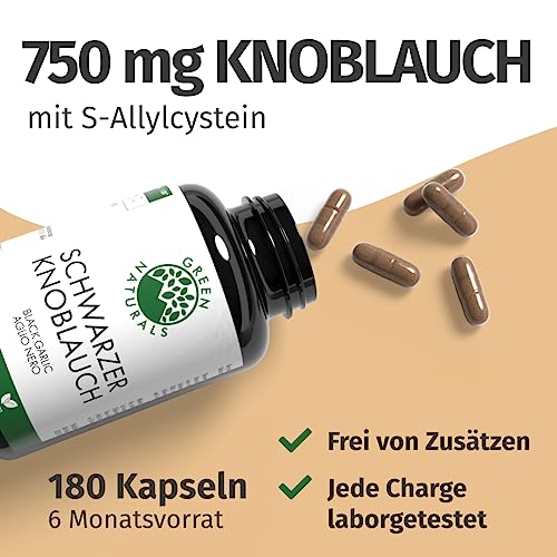 Green Naturals® Schwarzer Knoblauch Kapseln - Hochdosiert: 750 mg (15:1 Extrakt) - Entspricht 11250 mg Tagesdosis - Black Garlic