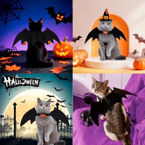 Katze Fledermaus Kostüm - Einstellbares Katzenkostüm Cosplay Dekoration Halloween Fledermaus Haustierkleidung mit Fledermausflügeln für Hund Katze Schwarz Halloween Party Cosplay Haustierkostüm