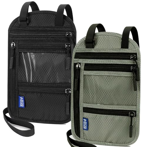 2-Pack RFID Blocking Passport Holder for Travel – Hidden Neck Wallet with Phone Pocket, Lightweight Under-Clothing Pouch Fits 7-inch phone & 2 Passports, Anti-Theft Organizer (Black & Light Gray) - Main Image