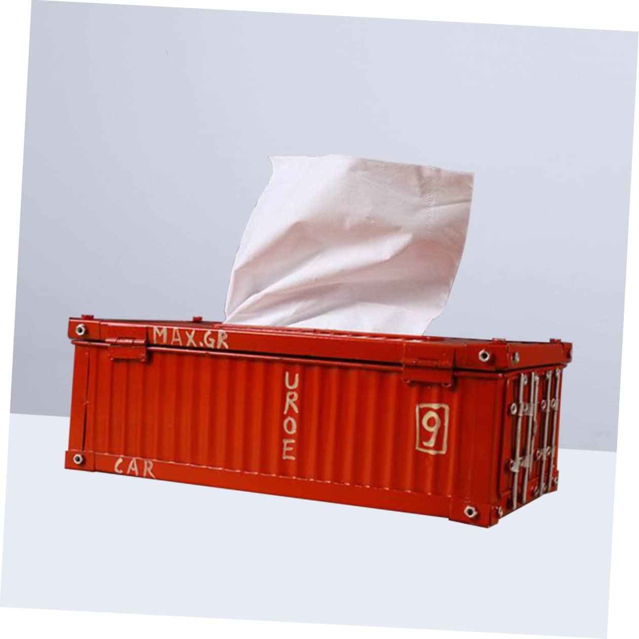Porta Fazzoletti Container Spedizione Retrò in Ferro Rosso | Stoccaggio Salviette, Sostituzione Rapida, per Decorazione Domestica e Uso Esterno