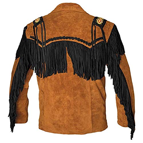 Image of LEATHERAY Western Leather Jackets for Men Cowboy Leather Jacket and Fringe Beaded Coat Suede Leather shirt