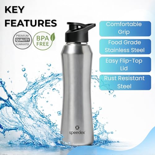 Image of Speedex Stainless Steel Water Bottle 1 Ltr, 1000 ml Metal Bottle For Daily, Office, School, Gym, Travel Use for Men, Women, Kids, Adults-Leak Proof Sipper Cap, BIS Approved, Silver, Set of 4