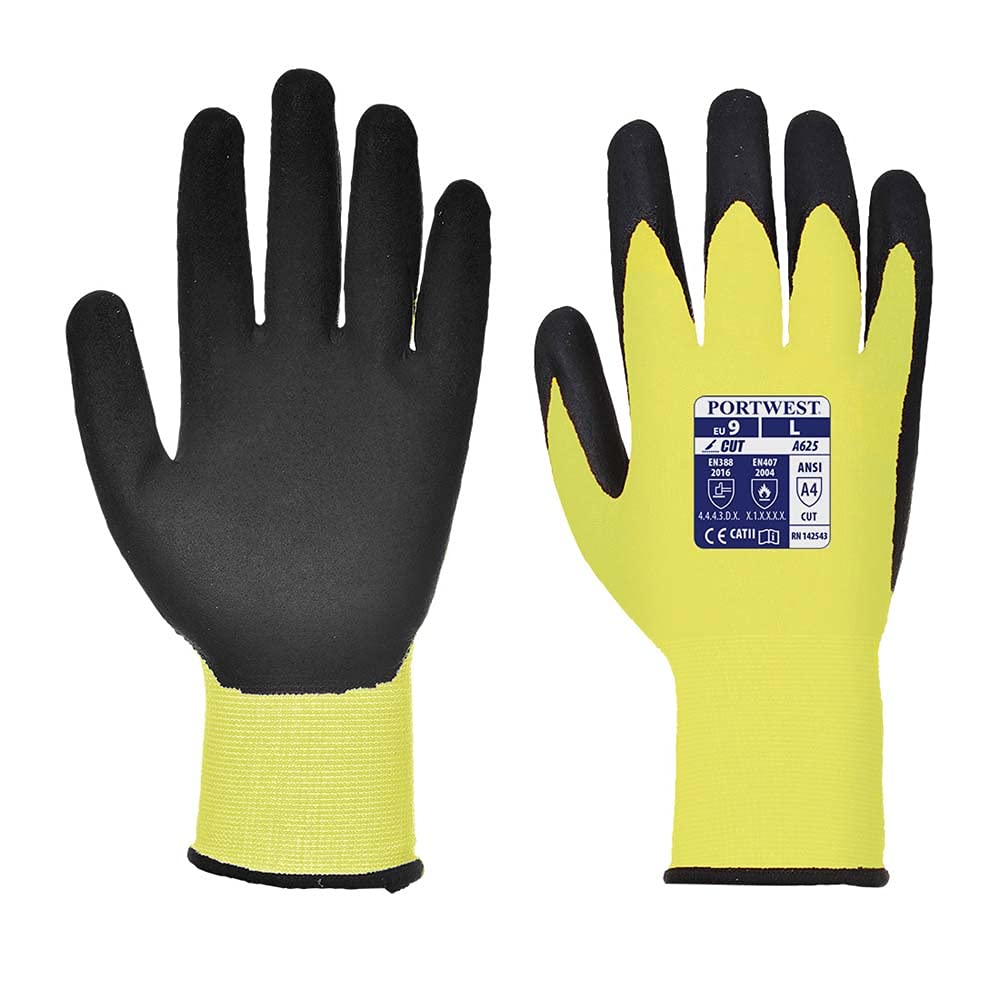 Portwest Vis-Tex Cut Resistant Glove - PU, Size: S, Colour: Yellow/Black, A625Y8RS