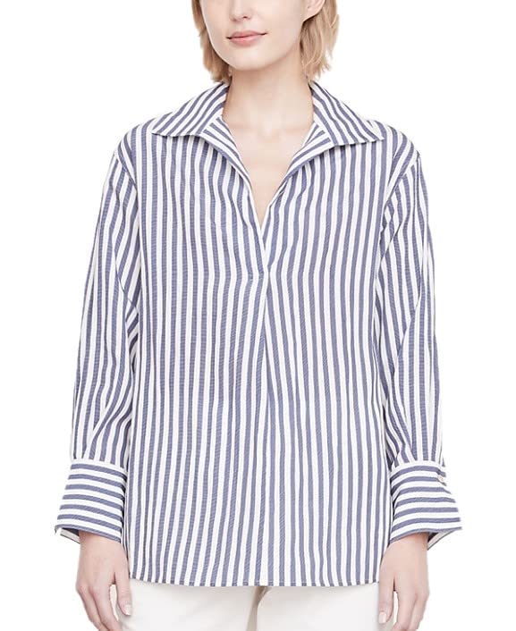 Vince Womens Coast Stripe Shaped Collar Pull Over Shirt, Coastal