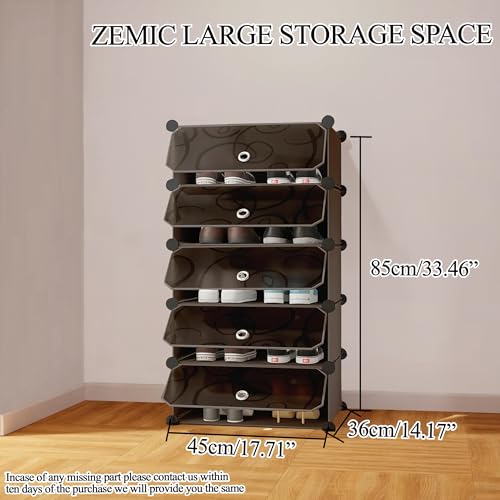 Image of Zemic π ππ‘ππ₯π Shoe Rack Plastic & ππ₯ππ¬ππ’π ππ‘π¨π ππππ€ ππ¨π« ππ¨π¦π Storage Plastic Organizer with Door for Entryway, Chappal Slipper Sandals StandγBlack, 5-Shelf-5-Doorγ