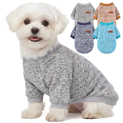 Image of 4 Pack Dog Sweaters for Small Dogs Girl Boy Winter Fleece Clothes Warm Soft Dog Sweatshirt Outfit for Dogs Cats Pet Apparel