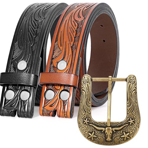 2 Western Leather Belt Strap &1 Cowboy Buckle