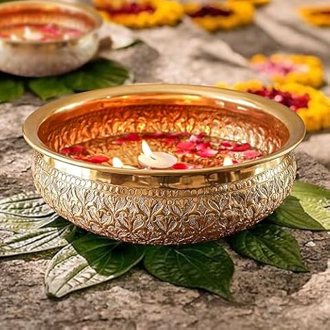 BEHOMA Classic Golden Aluminium Decorative Urli Bowl Cover