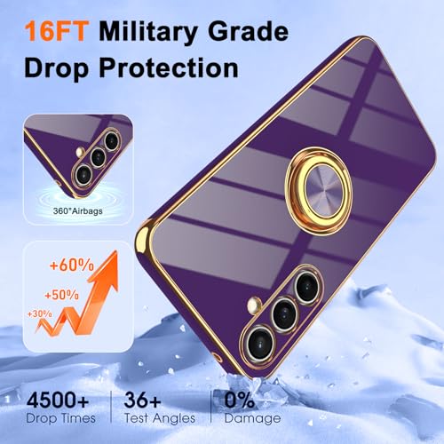 Gritup for Samsung Galaxy S23 FE Case | 2Pcs Screen Protector | 360° Rotation Ring Holder Magnetic Kickstand, Plating Gold Edge Soft TPU Shockproof Protective Cover for S23 FE, Purple - image 6