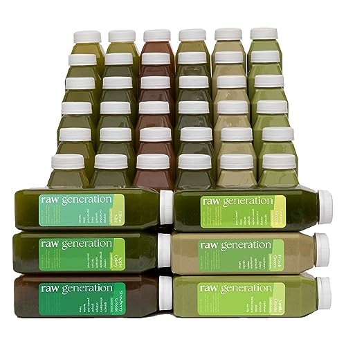 Raw Generation 7-Day Lower Sugar Detox Cleanse - Boost Digestion & Eliminate Bloating/Detox Gut, Colon, Liver/Less Sugar & 47g Protein Daily/Non-GMO, 100% Plant-Based Juices