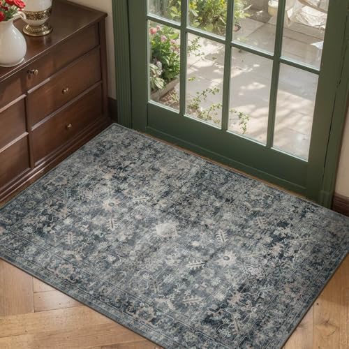 Rugxara 2x3 Entryway Rug Door Mat, Washable Samll Rug, Non Slip, Blue