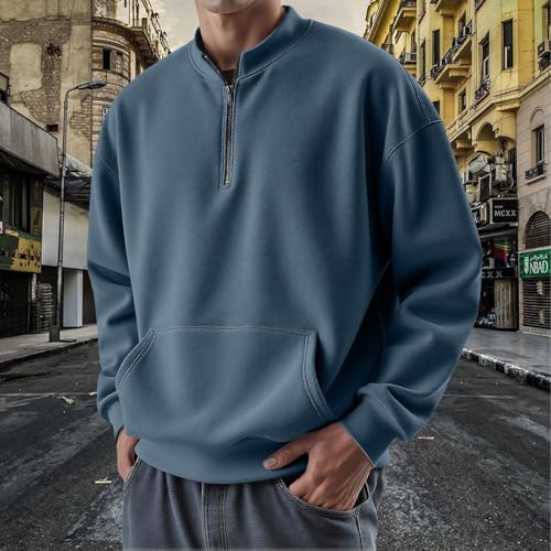 ZYXTIM Mens Quarter Zip Pullover Lightweight Oversize Sweatshirts Long Sleeve Y2K Casual Pullover Big and Tall Henley Tops2