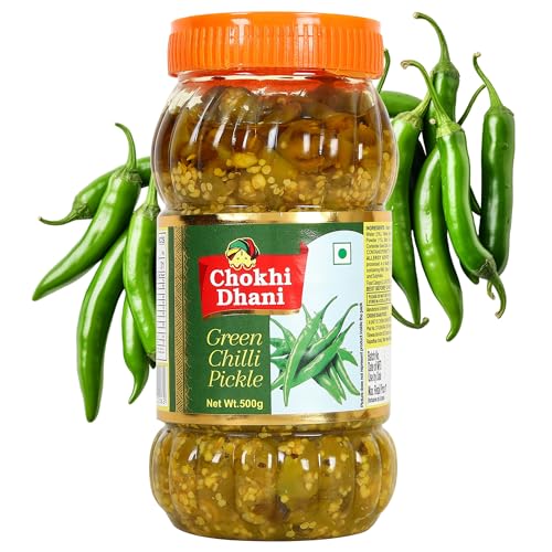 Image of Chokhi Dhani Green Chilli Pickle Pack of 2 (500g Each) | Hari Mirch Achar | Tangy & Spicy Indian Pickle | Traditional Homemade Style