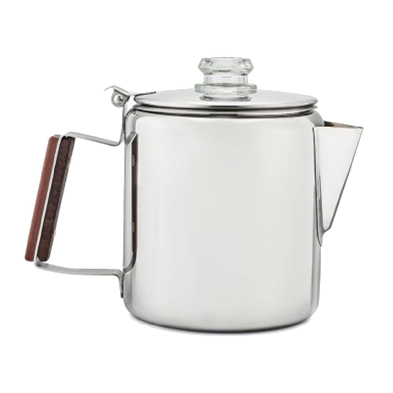 Luqeeg Caffettiera da Piano, Acciaio Inox (6 tazze 900-1500 ml) | Filtro Fine, Compatibile con Diversi Fornelli, Percolatore con Beccuccio a V e Manico in Legno per Campeggio e Picnic