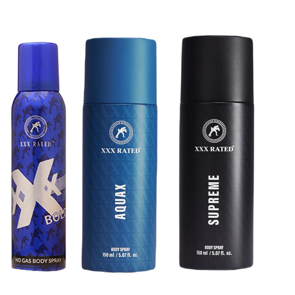 XXX Rated Aqua X, Supreme & Bold No Gas Body Spray Combo | Refreshing, Premium & Bold Fragrance | 150+150+120 Ml-picture-42