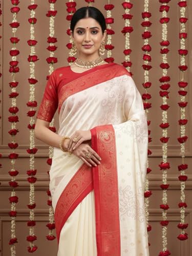 Image of AKHILAM Women's Kanjivaram Pure Soft Silk Saree With Unstitched Blouse Piece