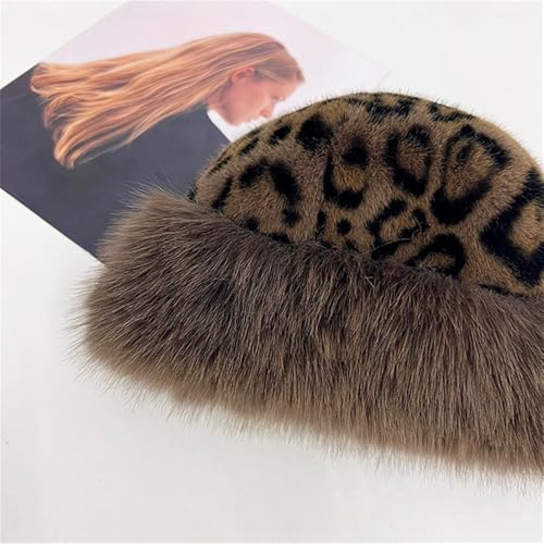2 PCS Leopard Print Fluffy Bucket Hat and Scarf Set Cute Bear Ear Cheetah Print Beanie Hat Winter Warm Accessories4