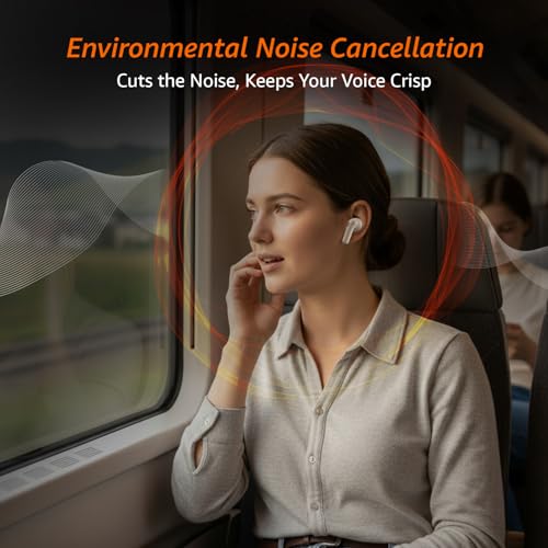 Image of Amazon Basics Pro Series Wireless in Ear Earbuds, Bluetooth 6.0 TWS Earphones with Mic, 4 Mics ENC, 55H Playtime, Fast Charging, Smart Touch Control, 12mm Driver, IPX4 Water Resistant (White)