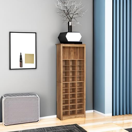 vasagle shoe storage cabinet, 10 tier shoe rack organizer, holds up to 30 pairs of shoes, for entryway bedroom, 12.6 x 24.8 x 73.6 inches, rustic walnut ulbs273t41