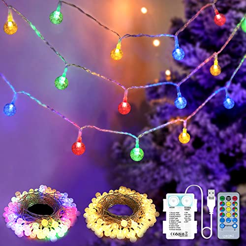 100 luces LED de bolas multicolor, SUWITU 3 en 1, cadena de luces con batería y USB con mando a distancia, 10 modos regulables, exteriores interiores de Navidad, jardín, decoración DIY Cover