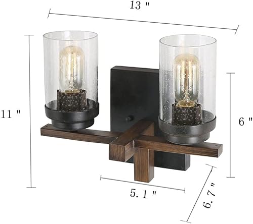 Miniatura 2 de Iluminación de baño de estilo rústico, aplique de pared de metal con pantalla de vidrio sembrado, luz de pared industrial, cabina de troncos,