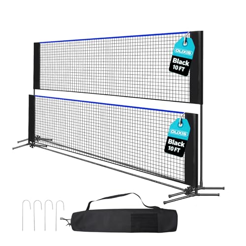 OLIXIS Badminton Net Set 10FT Wide 3-5FT Adjustable Height Multi Sport Net for Pickleball Tennis Volleyball Soccer Tennis Indoor Outdoor with Carry Bag Easy Setup for Backyard