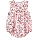 pureborn Baby Girls Bodysuit Ruffle Collar Bubble Romper Sleeveless Viscose From Bamboo One-Piece Outfit Pink Floral 18-24 Months