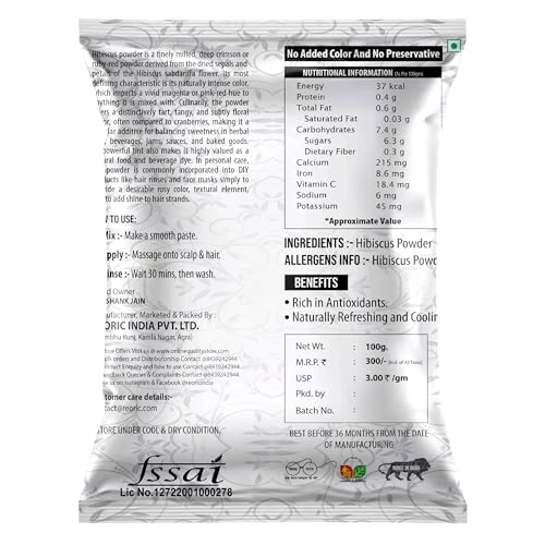 Image of BRALCON Hibiscus Powder - 100gm, Natural Pure Hibiscus Rosa-Sinensis Flower Powder for Face Pack and Hair Mask, Hair Conditioner for Dull Hair & Dry Scalp, Gudhal Ka Phool Powder