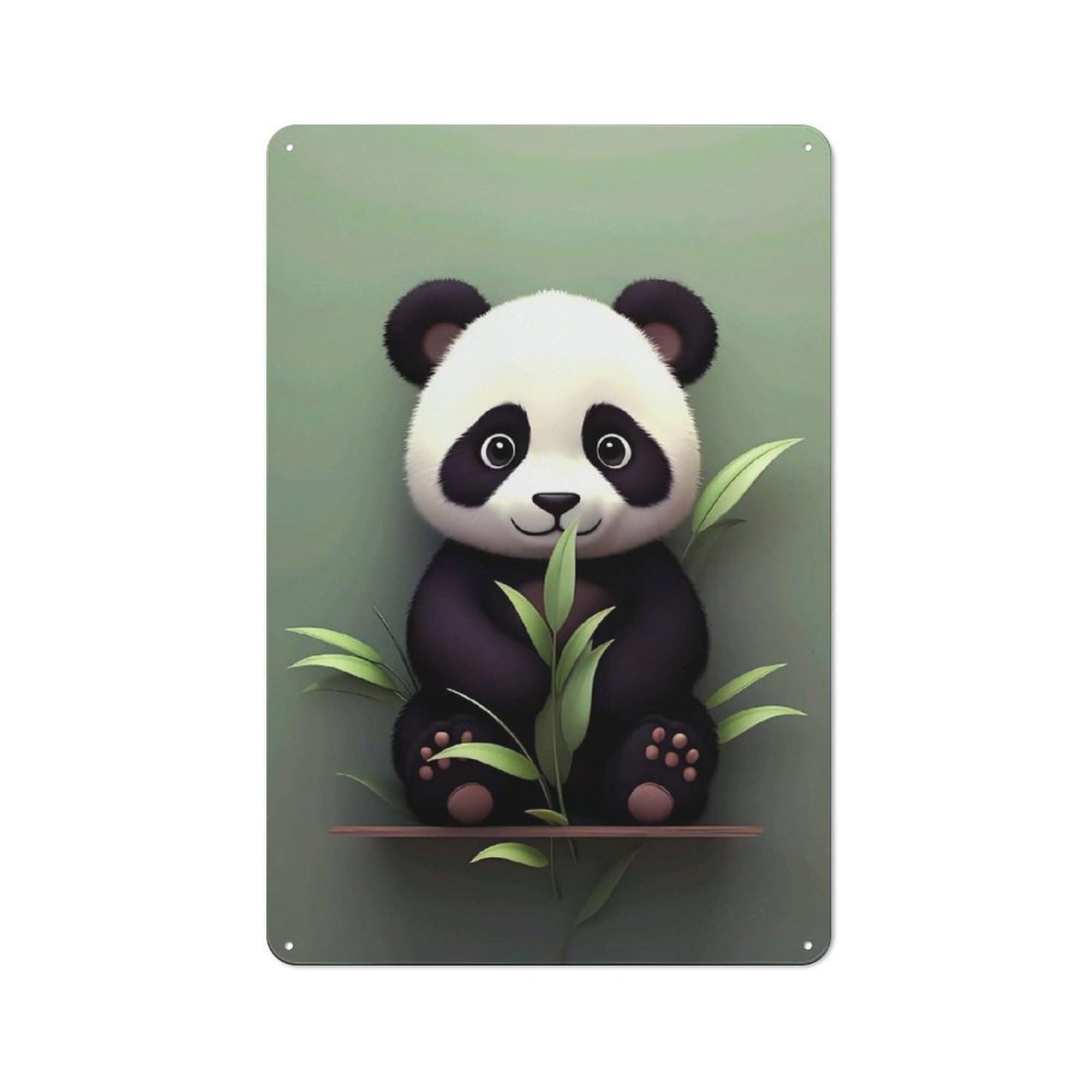 Junmoney Cute Panda With Bamboo Leaves Metal Wall Art Sign With Design 30X20cm, Modern Retro Urban Room Decor For Workspace, Cafe, Hallway Or Garage